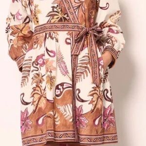 Maude Vivante Cara Wrap Misty Ferns Floral Border Dress NWT New Small S